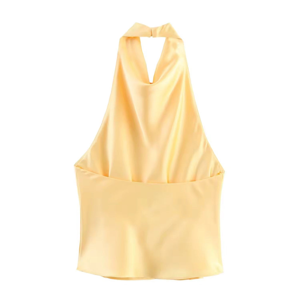 VIVIENNE – Satin halterneck top with waterfall neckline