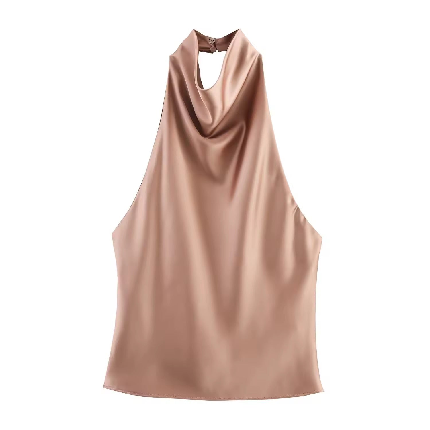 VIVIENNE – Satin halterneck top with waterfall neckline