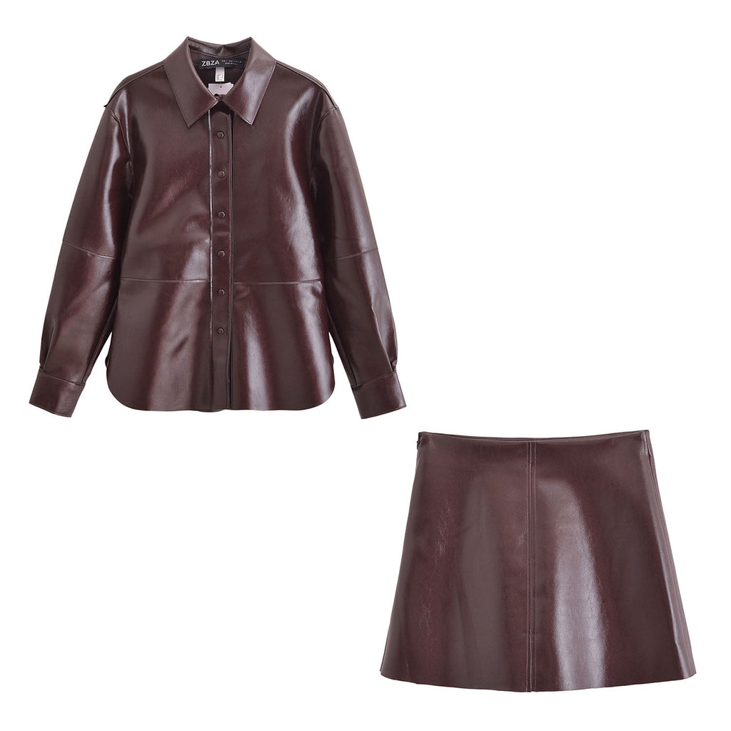 THALIA – Zweiteiler aus veganem Leder (Blusenjacke & Minirock)