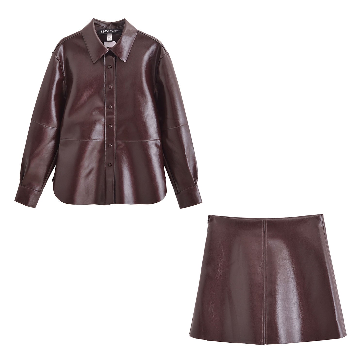 THALIA – Zweiteiler aus veganem Leder (Blusenjacke & Minirock)