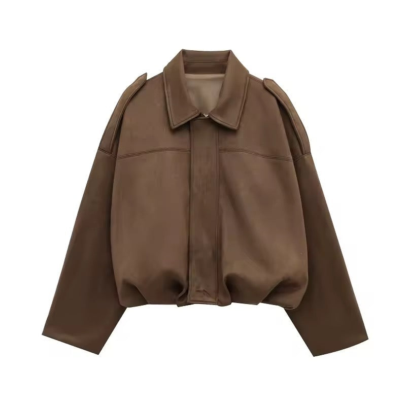 RHEA – Oversized Bomberjacke aus weichem Wildleder-Look