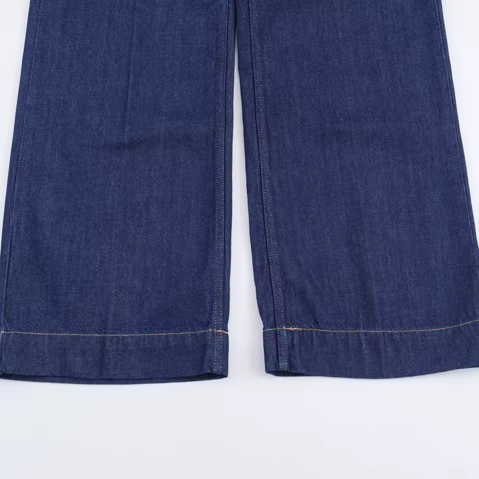AMIRA – Denim Zweiteiler mit Rüschenbluse & Hose