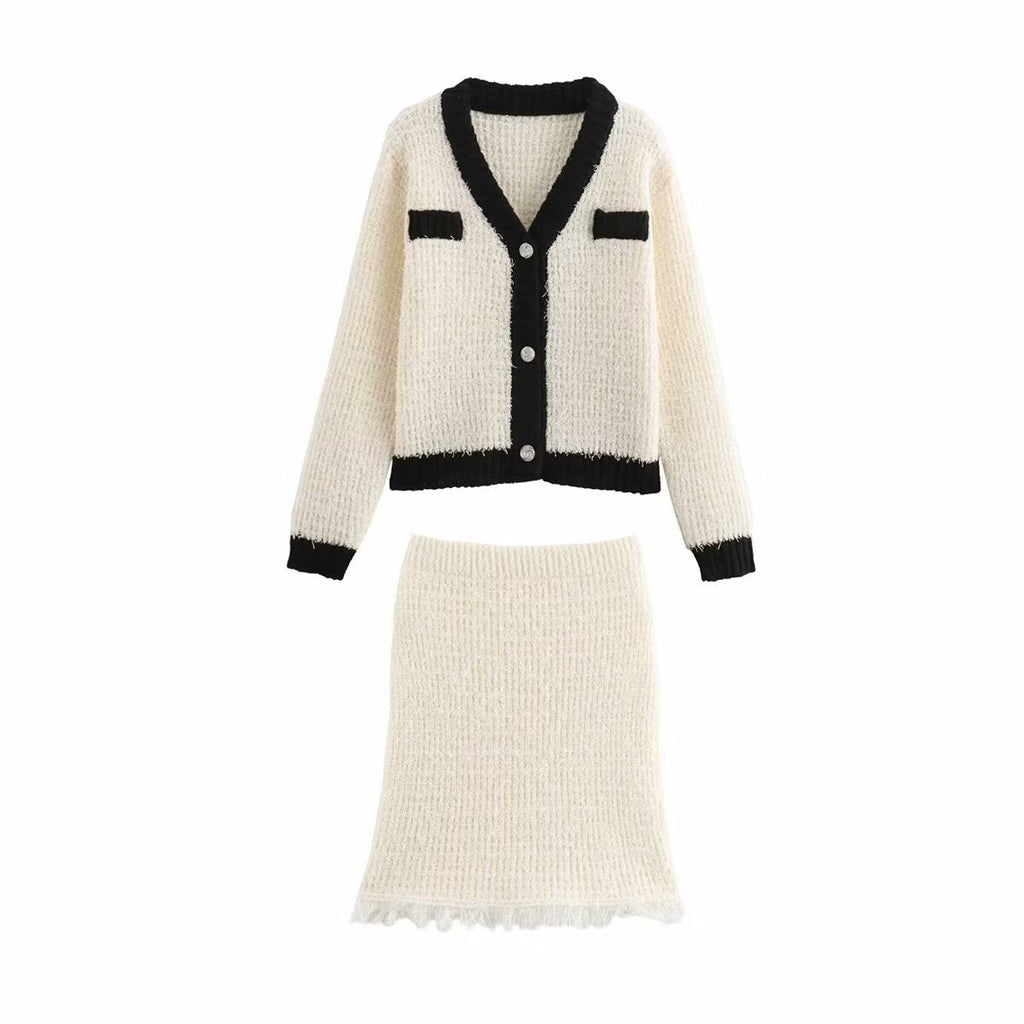 NYRA – Zweiteiliges Strick-Set mit Jacke &amp; Rock
