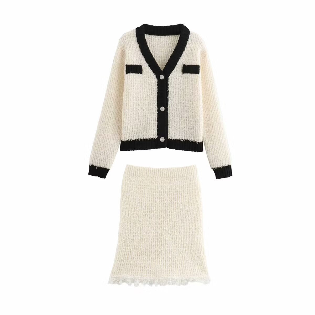 NYRA – Zweiteiliges Strick-Set mit Jacke &amp; Rock