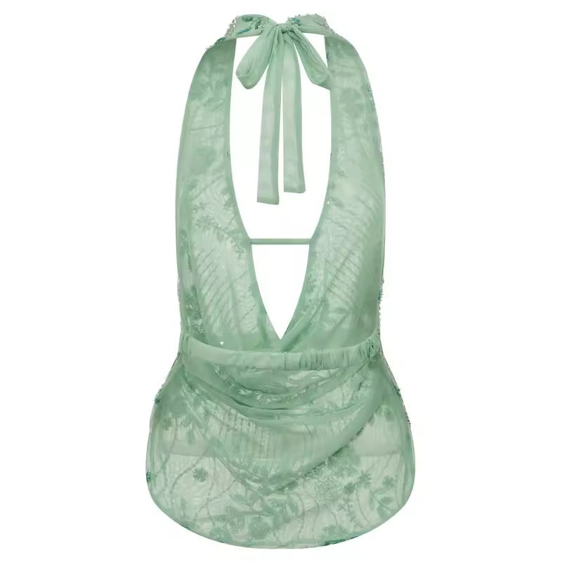 AMÉLIE – Glittering halterneck tank top with sequins