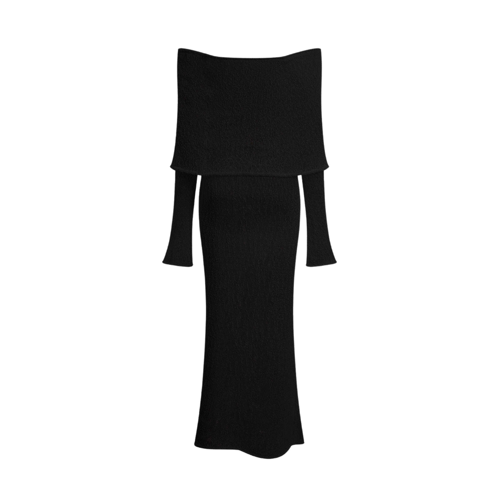 KELLY LONG - Knitted dress with Carmen neckline