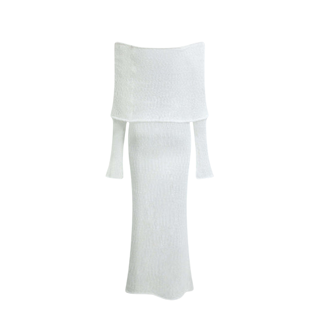 KELLY LONG - Knitted dress with Carmen neckline