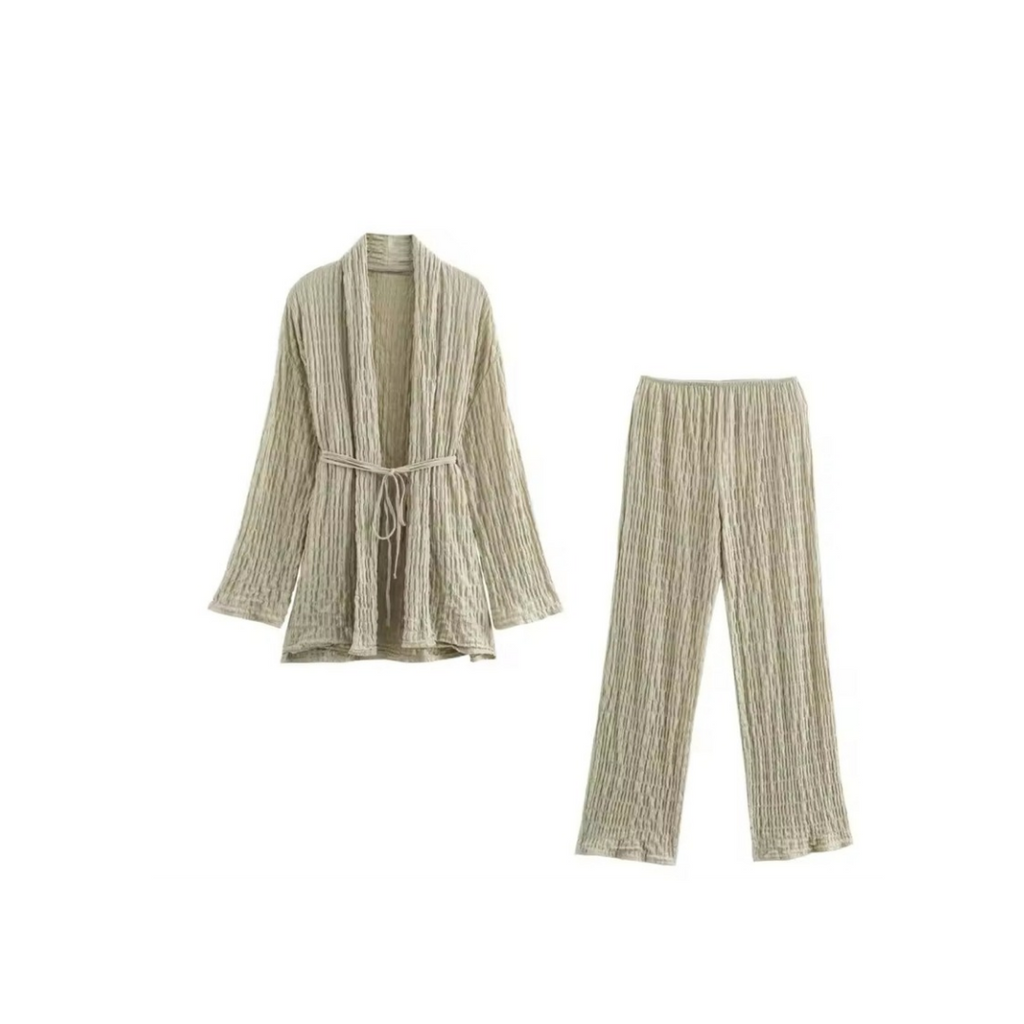AURORA - Two-piece, jacket with tie belt &amp; pull-on trousers