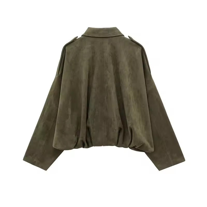 RHEA – Oversized Bomberjacke aus weichem Wildleder-Look