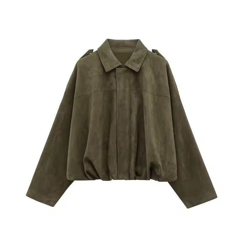 RHEA – Oversized Bomberjacke aus weichem Wildleder-Look