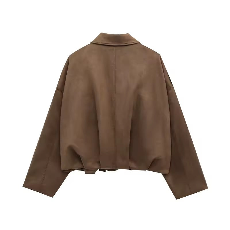 RHEA – Oversized Bomberjacke aus weichem Wildleder-Look
