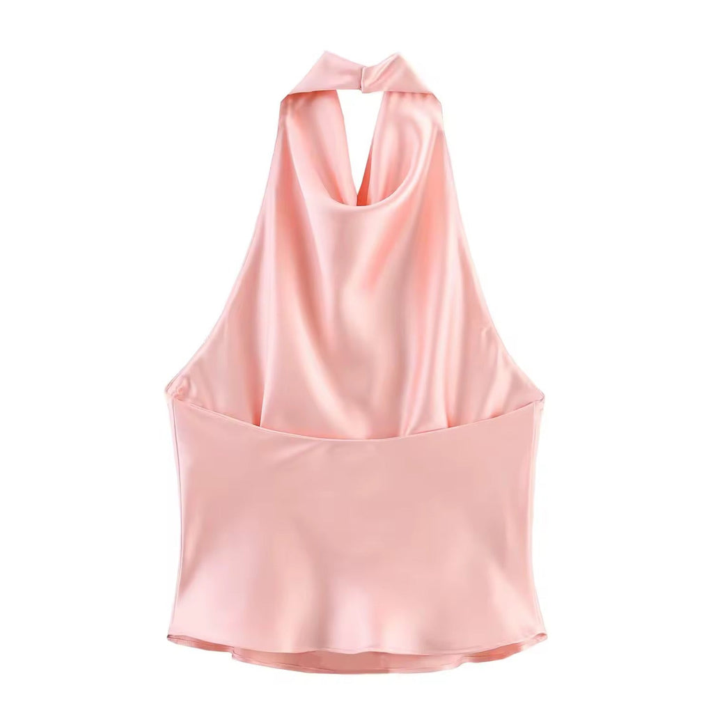 VIVIENNE – Satin halterneck top with waterfall neckline
