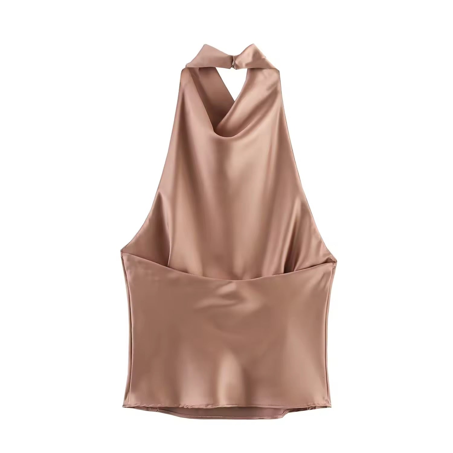 VIVIENNE – Satin halterneck top with waterfall neckline