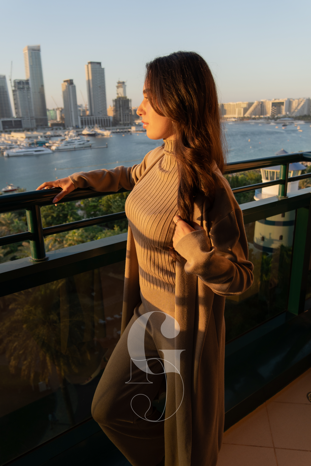 HELEN - Three-piece long cardigan, wide trousers &amp; sleeveless turtleneck knitted top