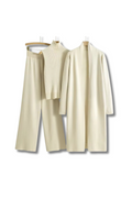 HELEN - Three-piece long cardigan, wide trousers &amp; sleeveless turtleneck knitted top
