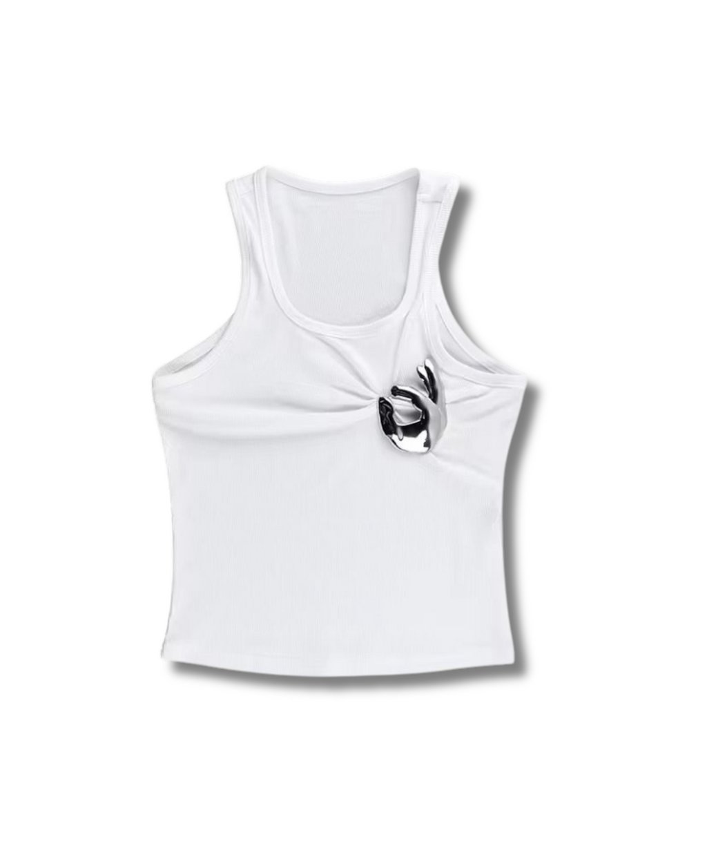 GOU HAND - Ribbed tank top with removable statement emoji hand brooch