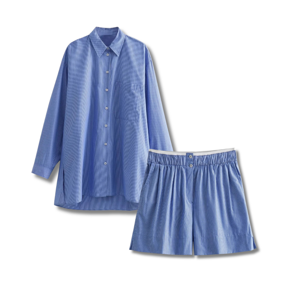 ELENI - Two-piece oversized shirt &amp; pull-on shorts in a striped look