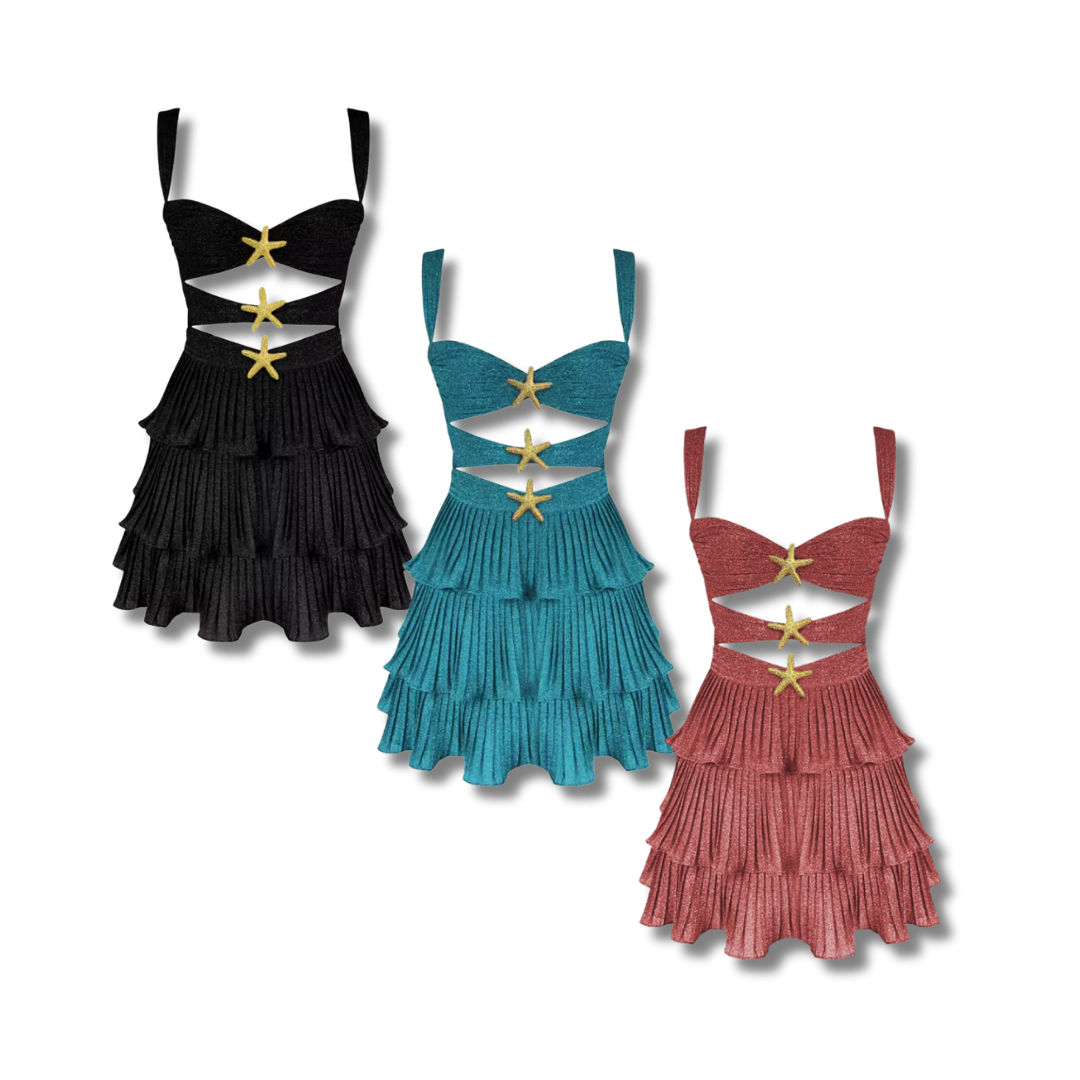 ANITA – Pleated ruffle dress with cut-outs