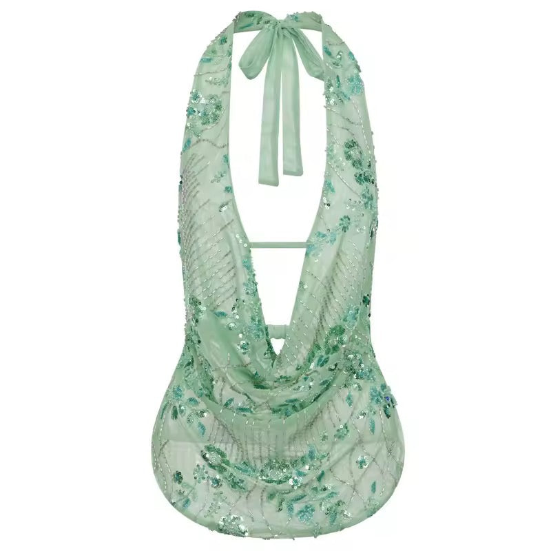 AMÉLIE – Glittering halterneck tank top with sequins