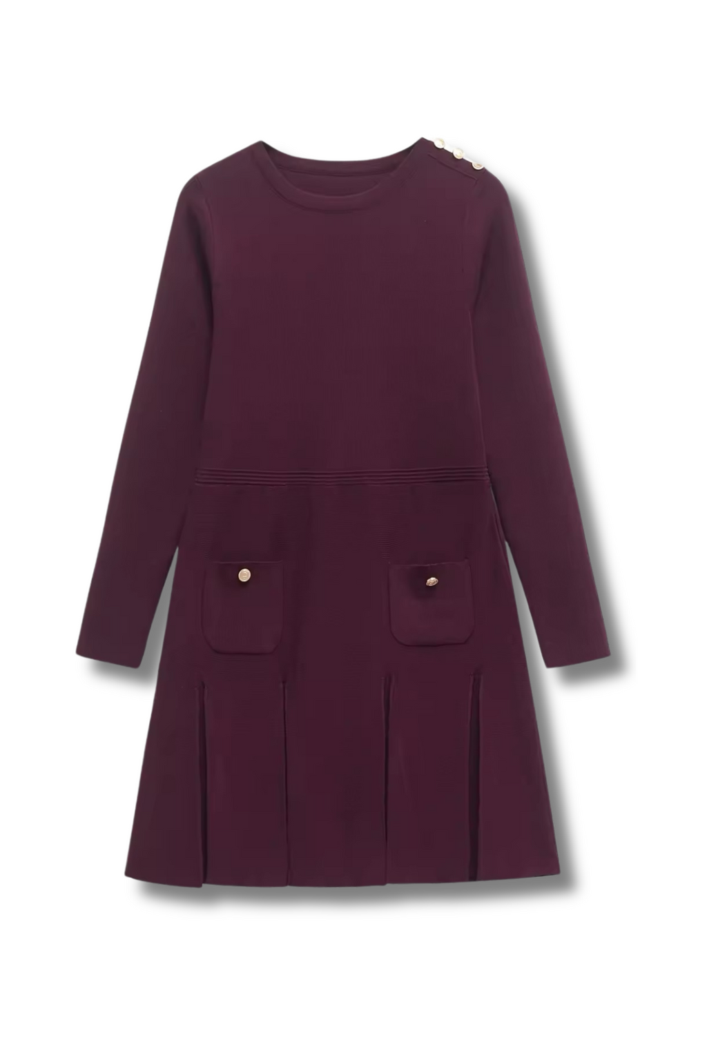 GIULLY - Long-sleeved fine knit dress with gold buttons
