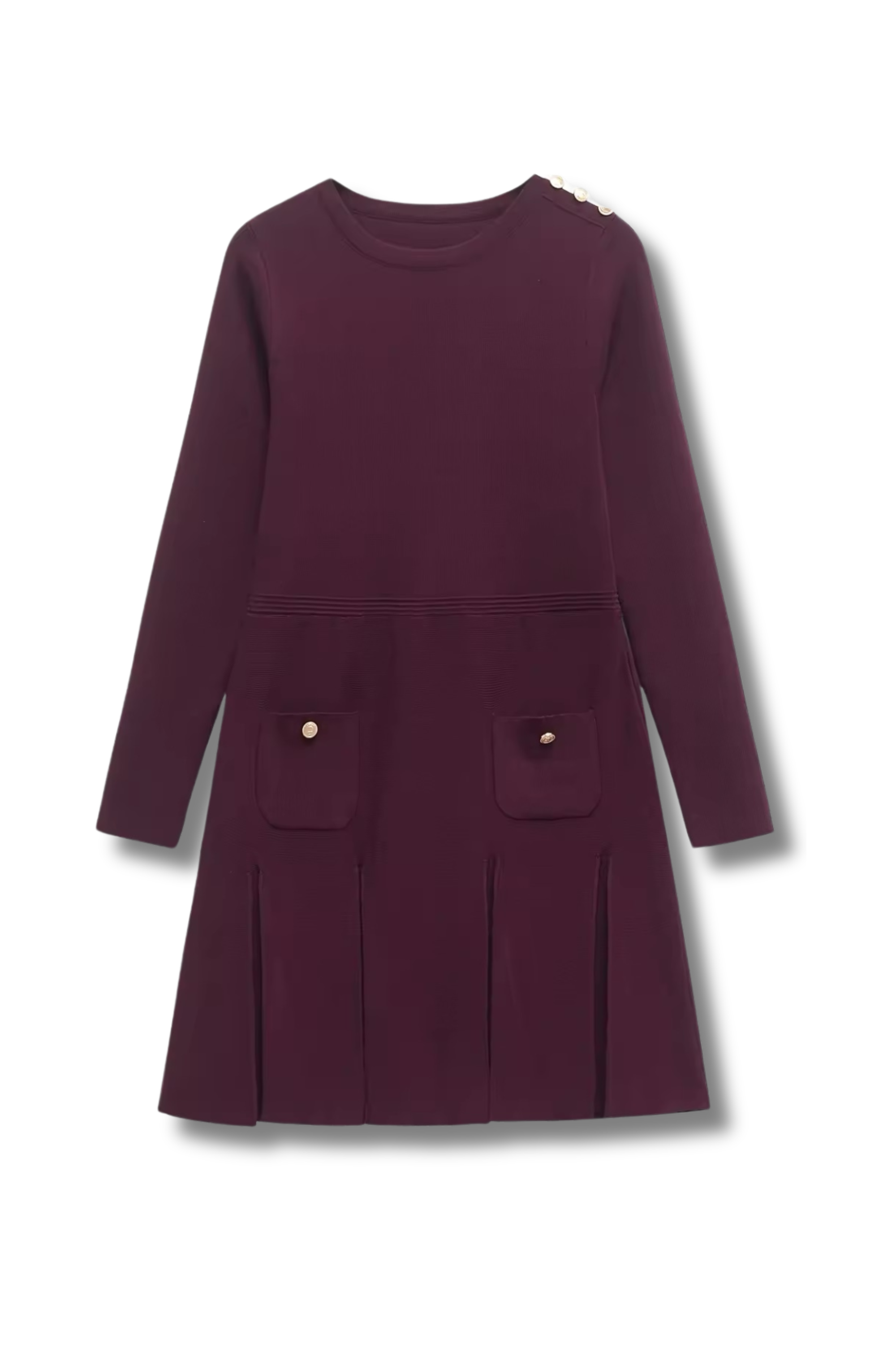 GIULLY - Long-sleeved fine knit dress with gold buttons