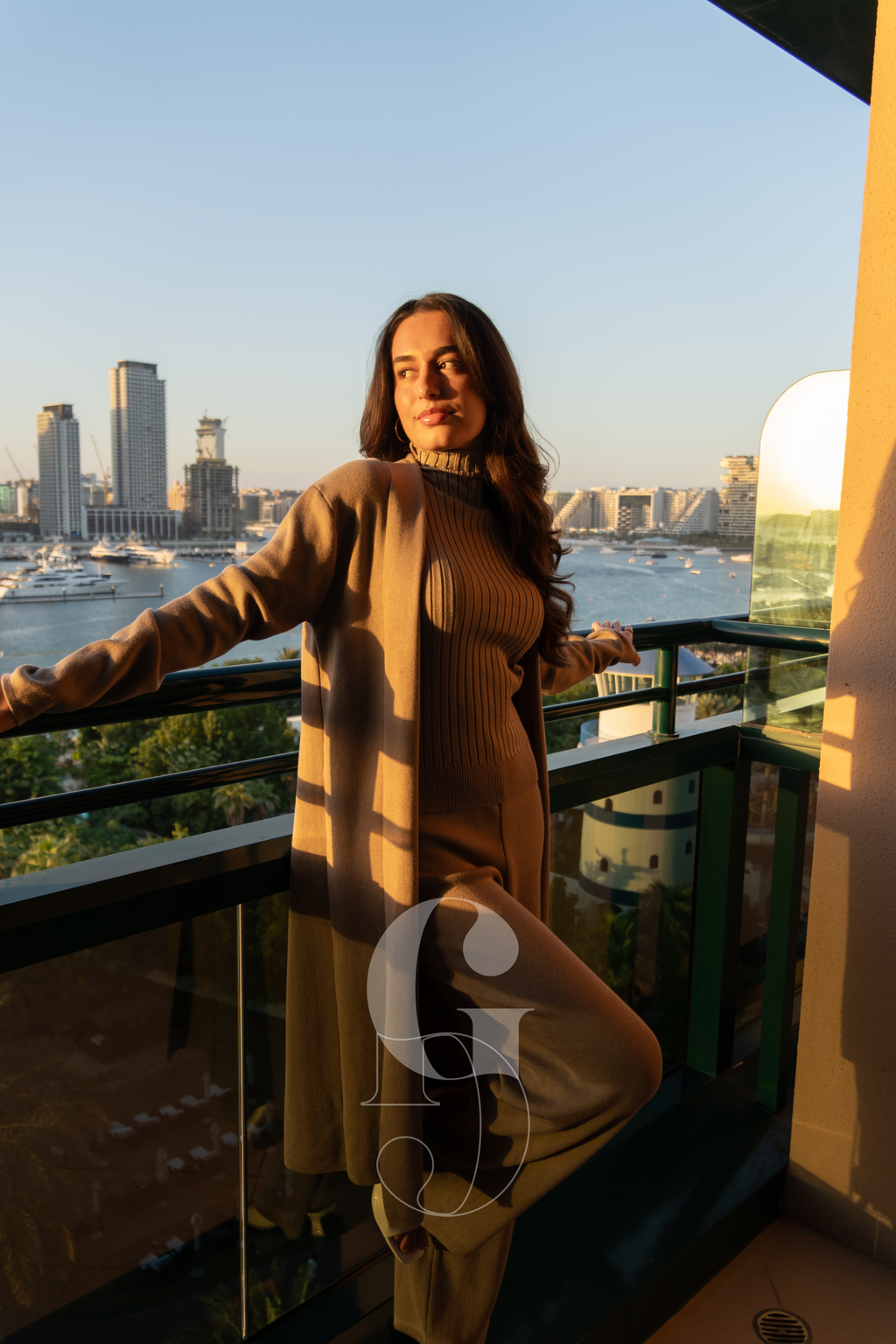 HELEN - Three-piece long cardigan, wide trousers &amp; sleeveless turtleneck knitted top