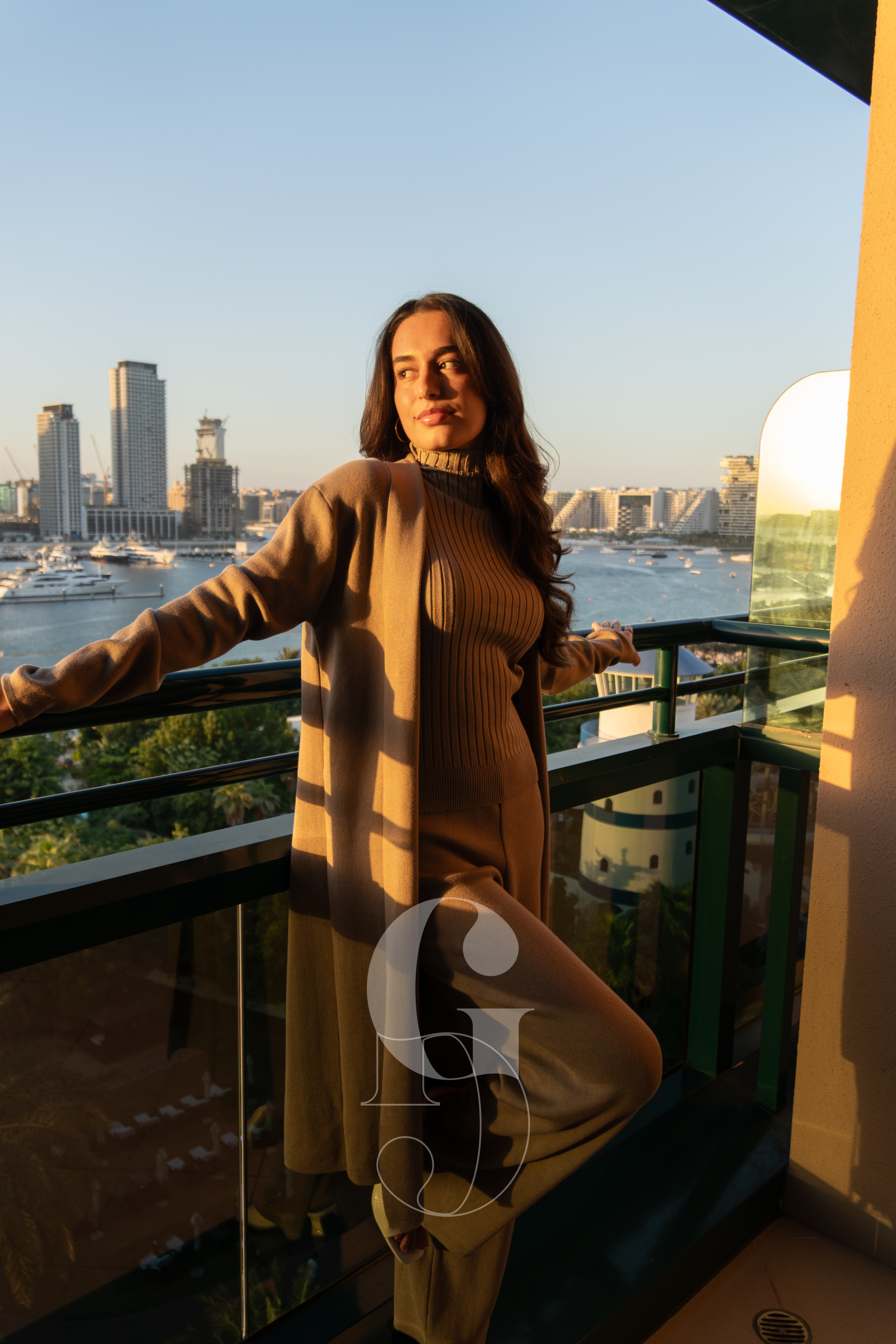 HELEN - Three-piece long cardigan, wide trousers &amp; sleeveless turtleneck knitted top