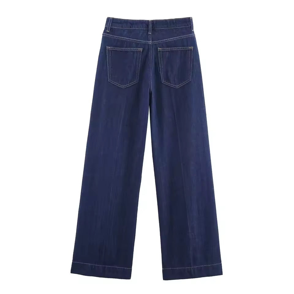 AMIRA – Denim Zweiteiler mit Rüschenbluse & Hose