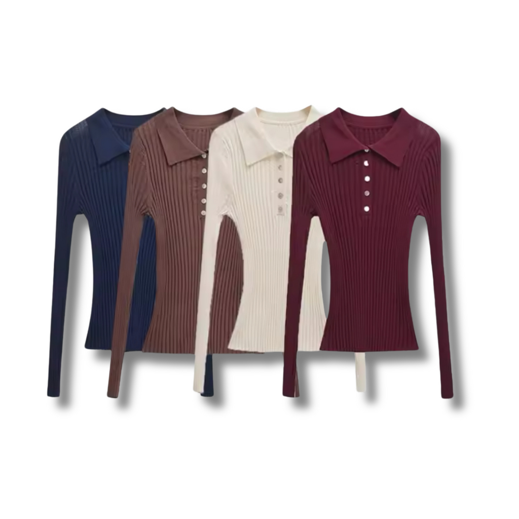 JANINE - ribbed knit sweater with polo collar