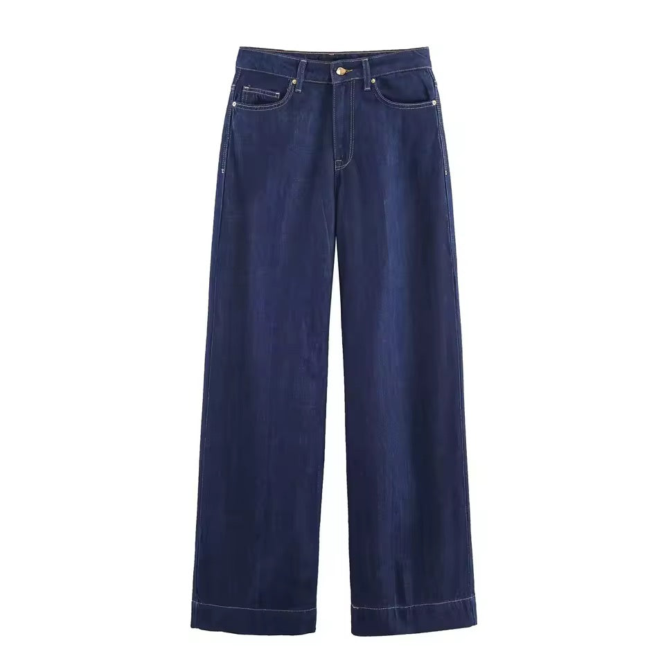 AMIRA – Denim Zweiteiler mit Rüschenbluse & Hose