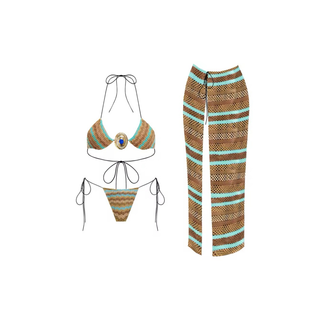 RUELLE – Three-piece crochet bikini set with skirt