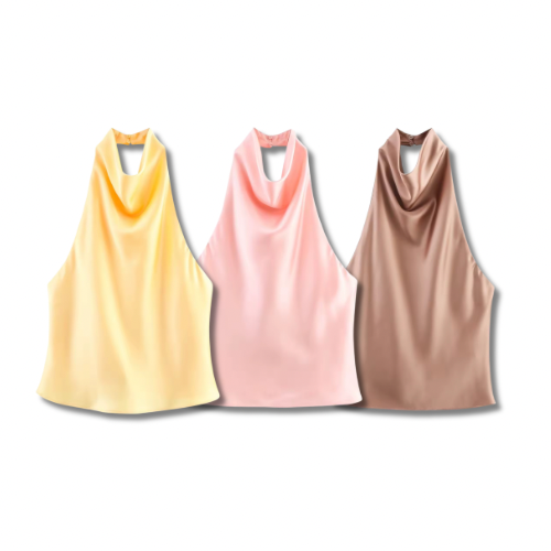 VIVIENNE – Satin halterneck top with waterfall neckline
