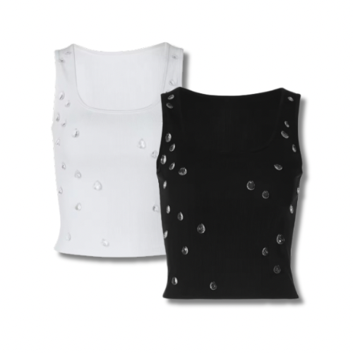 VALENTINA – Figure-hugging tank top with teardrop glass stone