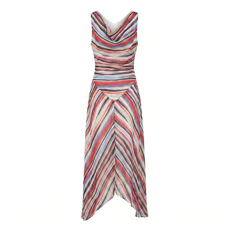 ZEPHYRA – Drapiertes Streifen-Maxikleid