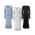 CIDNEY - Fine knit dress with peplum and statement decorative buttons